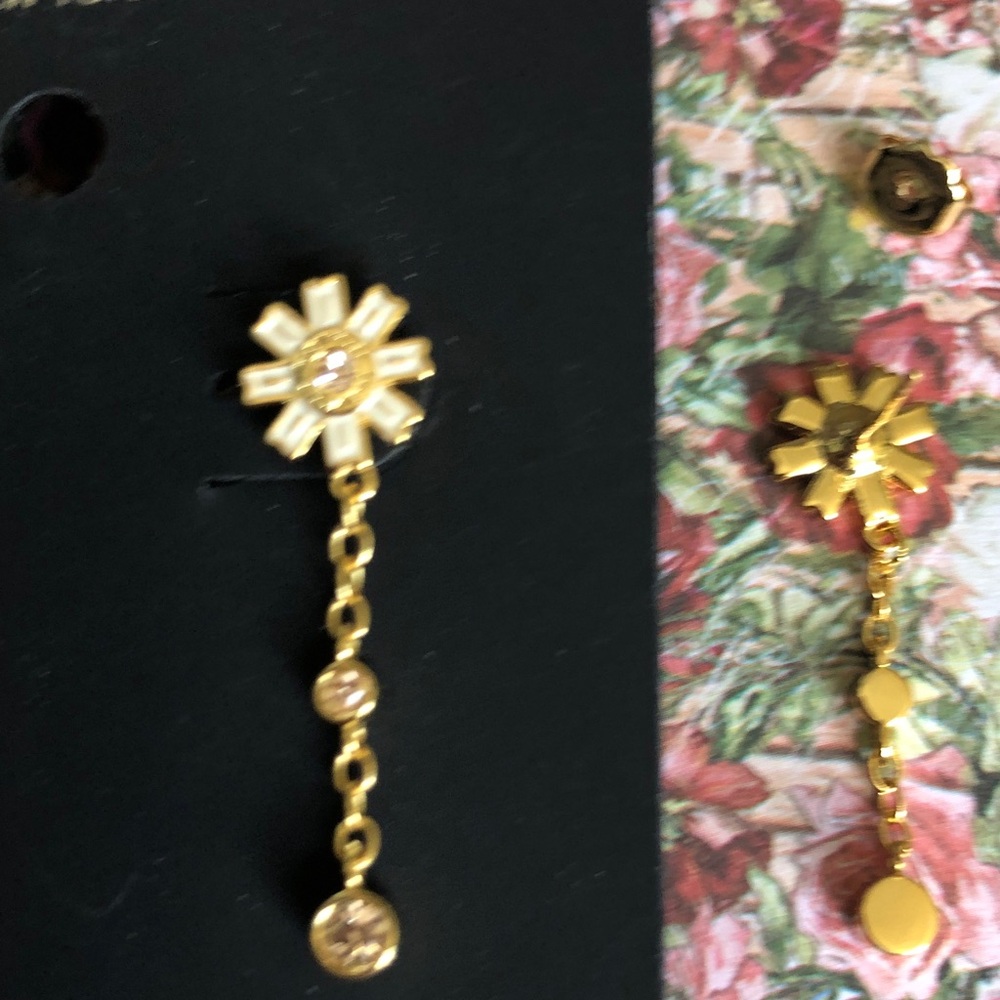 Authentic New with tag COACH Gold Sunburst Drop Earrings with Crystal - Picture 6 of 11